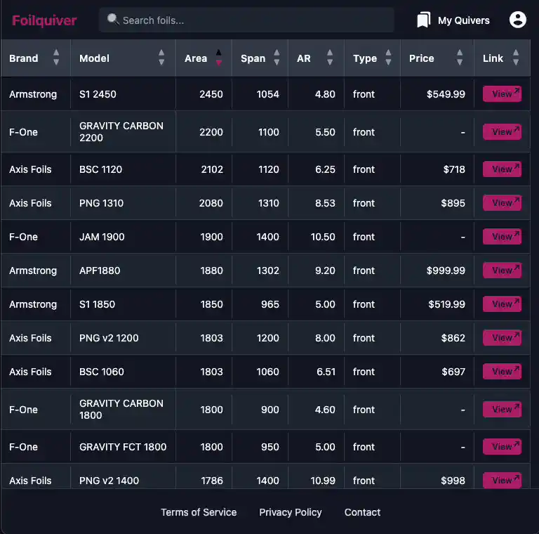 Foilquiver App Interface - Sorting Foilquiver Sort feature